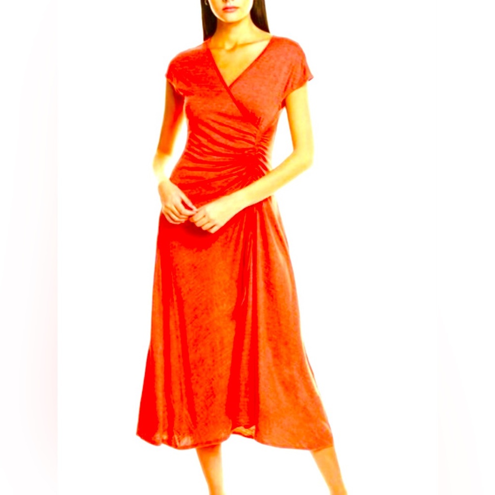 MAX STUDIO Crinkled Tie Faux Wrap Dress